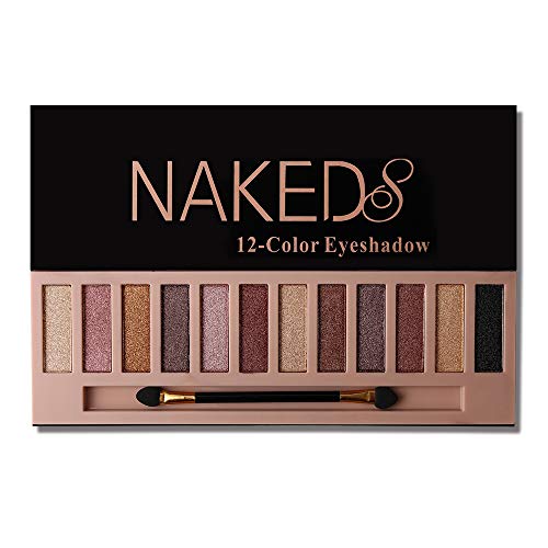 Pro 12 Colors Naked Eyeshadow Makeup Palette - Shimmer Matte Pigmented Blendable Diamond Nude Natural Eye Shadow Pallet Kit with Brush (B)
