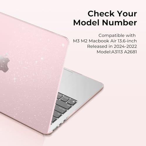 EooCoo Case Compatible with MacBook Air 13 inch M5 2026-2022 Release M4 M3 M2 A3449 A3240 A3113 A2681, Glitter Hard Shell&Keyboard Skin Cover&Screen Protector for Mac Air 13.6 inch, Sparkly Baby Pink by EooCoo - Image 8
