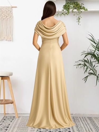 Satin Mother of The Bride Dresses for Women Long Cape Sleeve A Line Formal Dress for Wedding3