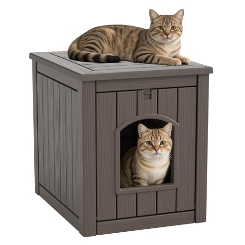 Image of Cat Litter Box Enclosure, Openable Front Door Outdoor Enclosed Cat Litter Box, Outdoor Cat House Weatherproof Raised Floor, Easy to Clean, Grey