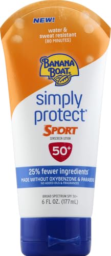 Banana Boat Sport Mineral Sunscreen Lotion SPF 50, 6oz | Banana Boat Mineral Lotion Sunscreen SPF 50, Oxybenzone-Free, Sport Sunblock, 6oz