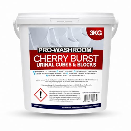 Pro-Washroom Cherry Urinal Blocks 3KG Non PDCB Slow Dissolving Channel Cubes 30 Day Odour Control for Commercial Washrooms