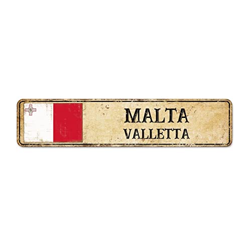 Country Souvenir Vintage Rustic Street Sign Man Cave Sign Capital City Of Malta Valletta Metal Tin Sign Tin Plaque Plate Retro Vintage Home Store Man Cave Decor Gift Ideas 4X18 Inch #TOP1