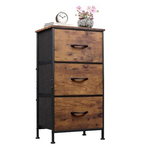 WLIVE Small Dresser Nightstand for Bedroom, 3 Drawers, Rustic Brown | 3 roomy fabric drawers, Compact nightstand, Bedroom or closet use, Chest of drawers, Dresser for small spaces