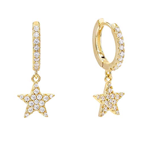 Brandlinger Atelier pendientes de aro de plata de ley dorada colgantes estrella y luna para mujeres y niñas. Tamaño 20mm