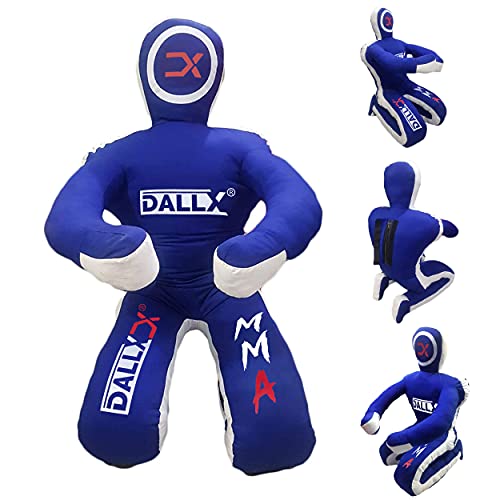DALLX MMA Grappling Dummy BBJ Wrestling Brazilian Jiu Jitsu Punching Bag Judo Karate Throwing Boxing Fighting Dummy Self Defense Sitting Position – UNFILLED (Blue White, 4FT)