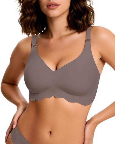 HORISUN Womens Bras Comfort No Underwire Full Support Ladies Bra T Shirt Bras for Women(Coffee M)