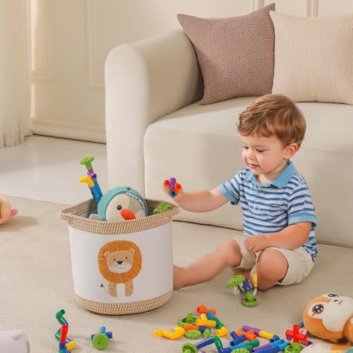 Babydecke Körbe Wäschekorb Niedlicher Löwe Kinderzimmer Spielzeug Aufbewahrungskorb, gewebtes Baumwollseil Kinderzimmer Organisation Bins für Mädchen Jungen Kinder Baby Dusche Geschenkkörbe