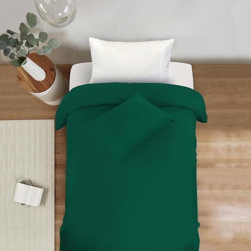 Image of Mejoroom Emerald Green Twin Duvet Cover - Soft and Breathable Twin Bedding Sets with Zipper Closure, 2Pieces, 1 Duvet Cover (68x90) and 1 Pillow case(20x26)