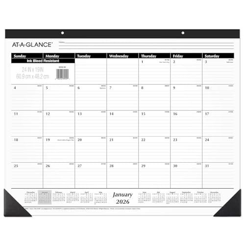 AT-A-GLANCE 2026 Monthly Desk Pad Calendar 24" x 19", White/Black