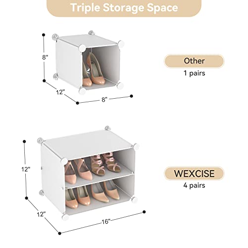 Image of Portable Shoe Rack Organizer with Door, 48 Pairs Shoe Storage Cabinet Easy Assembly, Plastic Adjustable Shoes Organizer Stackable Detachable Free Standing Shoes Rack White