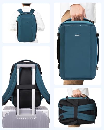 Image of ECOHUB Personal Item Backpack for Airlines, Under Seat Carry On Bag, 30L Airplane Travel Pack, Fits 17.3 inch Laptop, Weekend Essential, Blue Green