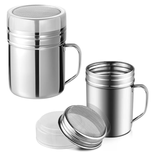 Kezidhp Lot de 2 Sucrier pour Sucre en Poudre, Saupoudreuse Sucre Glace, Tamis à Cacao pour Cappuccino en Inox, Saupoudreuse à Sucre Glace avec Couvercle...