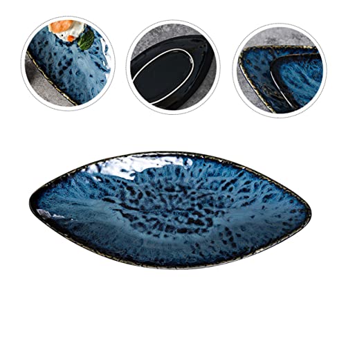 Plato cerámico japonés para sushi en forma de hoja azul miniatura 5