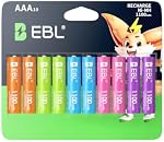 EBL AAA Rechargeable Batteries 1100mAh 10 Pack Triple A Ni-MH 1200 Cycle Long-Lasting Batteries (5 Colors in a Box)