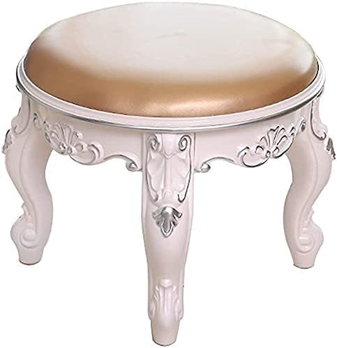 BUYAOBIAOXL Dressing Table Stool Ottoman Stool Sofa Stool Foot Rest Stool Small Round Ottoman Foot Rest Stool For Vanity Makeup Table White Legs (Color : Gold-pu Leather a, Size : Silver Paint Legs)