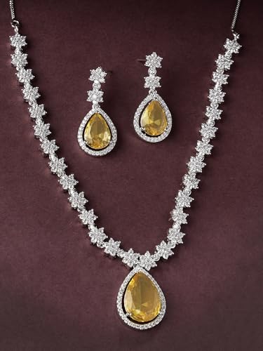 Image of Karatcart Elegant Silver Plated Blue American Diamond Necklace Set for Women