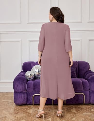 Image of Hanna Nikole Womens Plus Size Chiffon Cocktail Dress Ruffle 3 /4 Sleeve Wedding Guest Party Dresses with High Low Hem