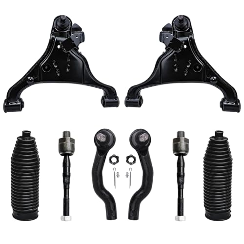 Image of Detroit Axle - 8pc Front End Suspension Kit for 2005-2018 Nissan Frontier, 2005-2012 Pathfinder, 2005-2015 Xterra, 2 Lower Control Arms w /Ball Joints 4 Inner & Outer Tie Rod Ends 2 Boots Replacement