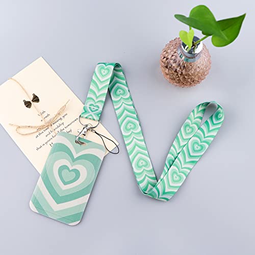 Bkbkaak Cute Green Lanyard For Id Badges Preppy Keychain With Love Heart Pattern Girls Women Aesthetic Lanyards For Keys #TOP4