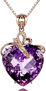Elegant Heart Shaped Amethyst Pendant Necklace, AILUOR Luxury Fashion18K Rose Gold Love Heart
