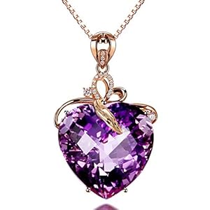 AILUOR Elegant Heart Shaped Amethyst Pendant Necklace, Luxury Fashion18K Rose Gold Love Heart Natural Purple Crystal Jewelry – Great Birthday Anniversary Mothers Day Wedding Gift
