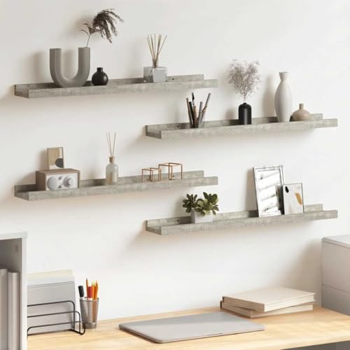 HFXHIJXQ Floating Shelves Set of 4 Concrete Grey MDF Wall