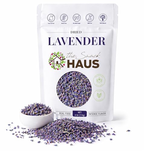 The Snack Haus Culinary Dried Lavender Flowers 4 oz – Food Grade Lavender Buds for Tea, Baking & Lemonade – Sweet Floral Herb for Desserts, Syrups & Drinks – Resealable Pouch