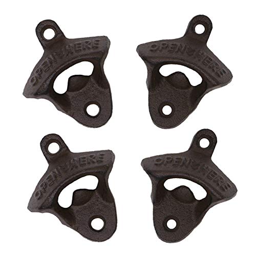 Wall Mounted Bottle Opener Rustic Farmhouse Cast Iron with Screws by iPihsius (Set of 4)