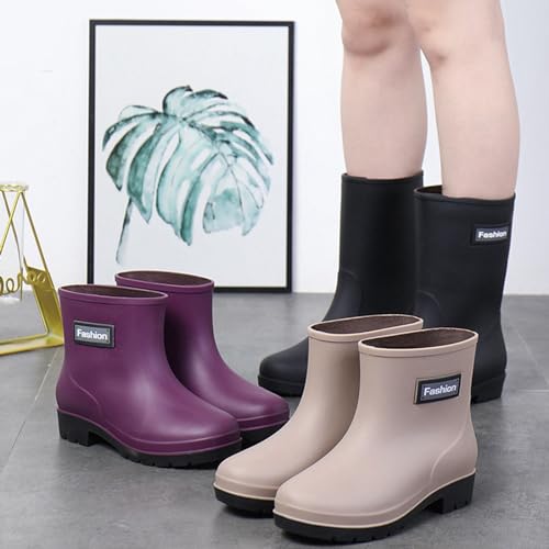 Rain Boots Women Women's Mid Calf Rain Boot Waterproof Garden Shoes Fashion Rubber Boot Anti-Slipping Rainboots4