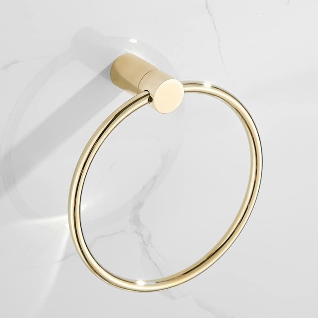 Bathroom Bath Towel Holder, Hand Towel Ring, Nordic Towel Ring, Simple Gold Full Copper Round Wall Hanger, Hand Towel Holder, Wall Mounted,Black Gold-No Punching (Black G