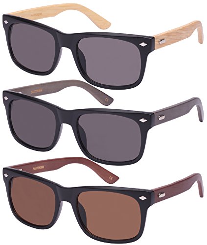 Edge I-Wear Retro Horned Rim Style Bamboo Sunglasses 540938BM-SD-1(M.BLK.sd)3