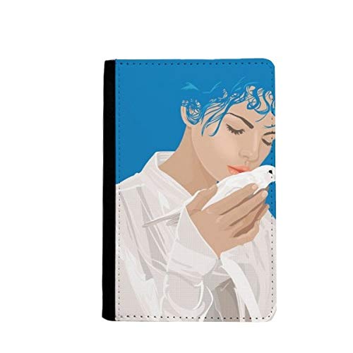 Étui passeport Peace Girl bleu en simili cuir avec porte-cartes intégré