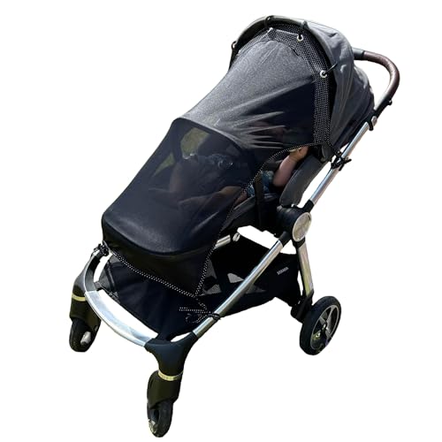 Image of IntiMom Stroller Sun Shade - Universal UV Protection Cover for Strollers Sunshade with See Through, Clip-On Sun Blocker, Sun Shield for Baby, Breathable Adjustable Fit, Full Coverage, Large