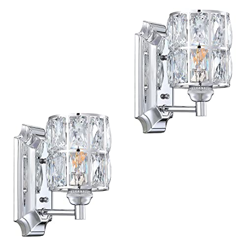 Image of Crystal Wall Sconce Chrome Dry&Wet Dual Use 1 Light 2 Pack UL Certified