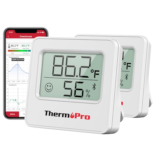 ThermoPro ThermoPro TP357 2 Pack 260FT Bluetooth Hygrometer Room Thermometer for Home with Remote Temperature and Humidity Monitor & Smart APP, Temperature Humidity Sensor Gauge with Max Min Records