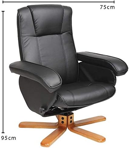 EVRE Armchair With Foot Stool & Reclining Functions Swivel Padded Faux Leather - Black
