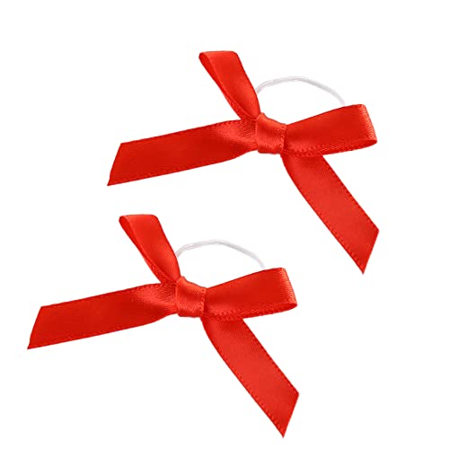 200 Stück Satin Band Deko Schleifen Fertigschleife Geschenkschleifen, Schleifen mit elastische Gummibänder,für Verschiedene Flaschendekorationen,DIY Hochzeit Kartenherstellung Verzierungen,Rot