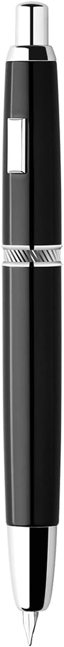 Majohn A1 Press Fountain Pen with Box, Retractable Extra Fine Nib Metal Vivid Black Ink Pen with Converter for Writing (No Clip Version)