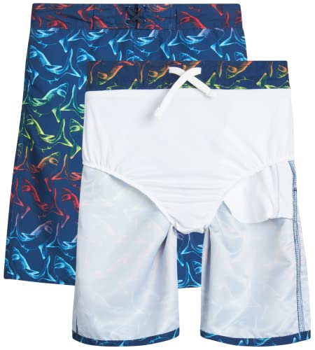 Body Glove Boys' Board Shorts – 2 Pack Upf 50+ Quick Dry Bathing Suit Swim Trunk (Size: 8-18), Size 18, Blue Tie-Dye/Rainbow Sharks #TOP3