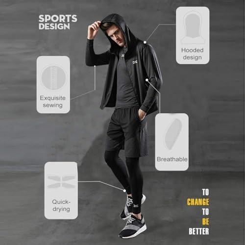 Danfiki Mannen Gym Wear Mannen Sport Running Set Fitness Workout Suits, Grijs, L