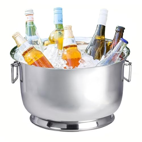 Sol Living Insulated Beverage Tub Large Ice Bucket with Handles Double Wall Stainless Steel Ice Bucket and Cooler for Wine, Drinks, Bar, Party, and Gift Beverage Cooler for Indoor and Outdoor Parties