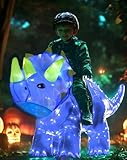 bDDeDD Kids Inflatable Costume, Triceratops Dinosaur Halloween Cosplay Costume with LED Light for Cosplay Party (Blue Dinosaur, Kids)