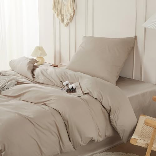 SAPHREAS Bettwäsche Sets 155x220 100% Baumwolle 2teilig, Weiche Bettwäsche mit Reißverschluss & 8 Schlaufen + 1 Kissenbezüge 80x80 cm, Oeko-Tex Zertifiziert Bettbezug, Beige(Ohne Bettdecken)