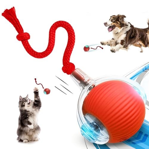 MARDYNUS Speedy Tail 2.0 Cat Toy, 360°Automatic Rolling Ball, Smart Interactive Cat Toy, Smart Jumping Ball for Dogs, Speedy Tail 3.0, Automatic Dog Walker (Red)