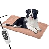 Annchwool Pet Heating Pad for Puppy Cat Dog-6 Adjustable Temperature & 5 Timer-27.5x15.7in Waterproof Cat Dog Heating Pad with Chew-Resistant Cord-Heated Pad for Indoor Pets,Older,Pain Relief(Brown)