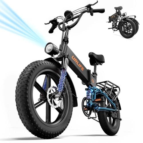 URLIFE Bici Elettrica Pieghevole 20" x 4.0 Fat Tire, Bicicletta Elettrica per Adulti con Doppia Sospensione e Cambio 7 Velocità, Batteria Estraibile 48V 13Ah, E-bike per Città e Montagna