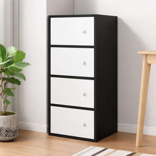 Image of EXVITO Premium Wooden Collapsible Wardrobe with 6 Doors & 6 Spacious Shelves | Modern Foldable Almirah for Clothes, Blankets & Storage - Sun Protection with Anti-Slip Handle (BBLK, 4 Door)