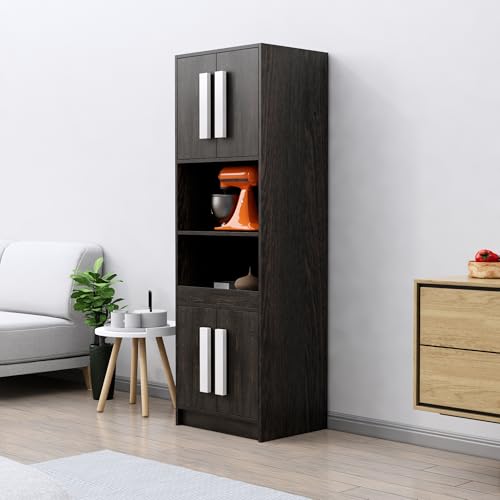 Image of Bniture Multipurpose Crockery Cabinet | Engineered Wood Kitchen Cabinet Modern with 4 Doors and Open Shelves | Crockery Unit for Dining Area | Kitchen Crockery Cabinet for Home | Flower Wenge