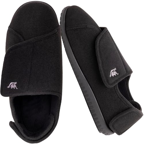 EUROPEAN SOFTEST Men's 80-D Memory Foam Diabetic Slipper with Adjustable Closure, Extra Wide Width Comfy Warm Plush Fleece Arthritis Edema Swollen Diabetic House Shoes Machine Washable, Anti-Slip Sole